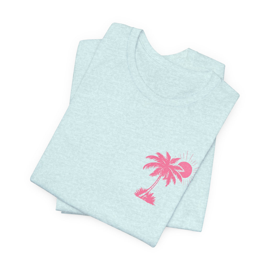 Salty Soul Beach T-Shirt — Pink Palm & Ocean Waves Tee