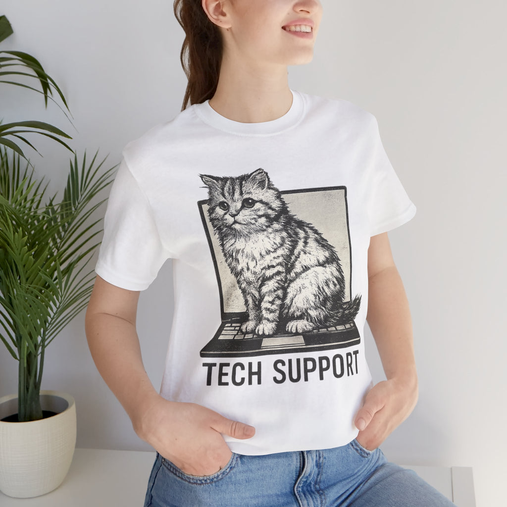 Tech Support Cat T-Shirt | Funny IT & Computer Lover Graphic Tee