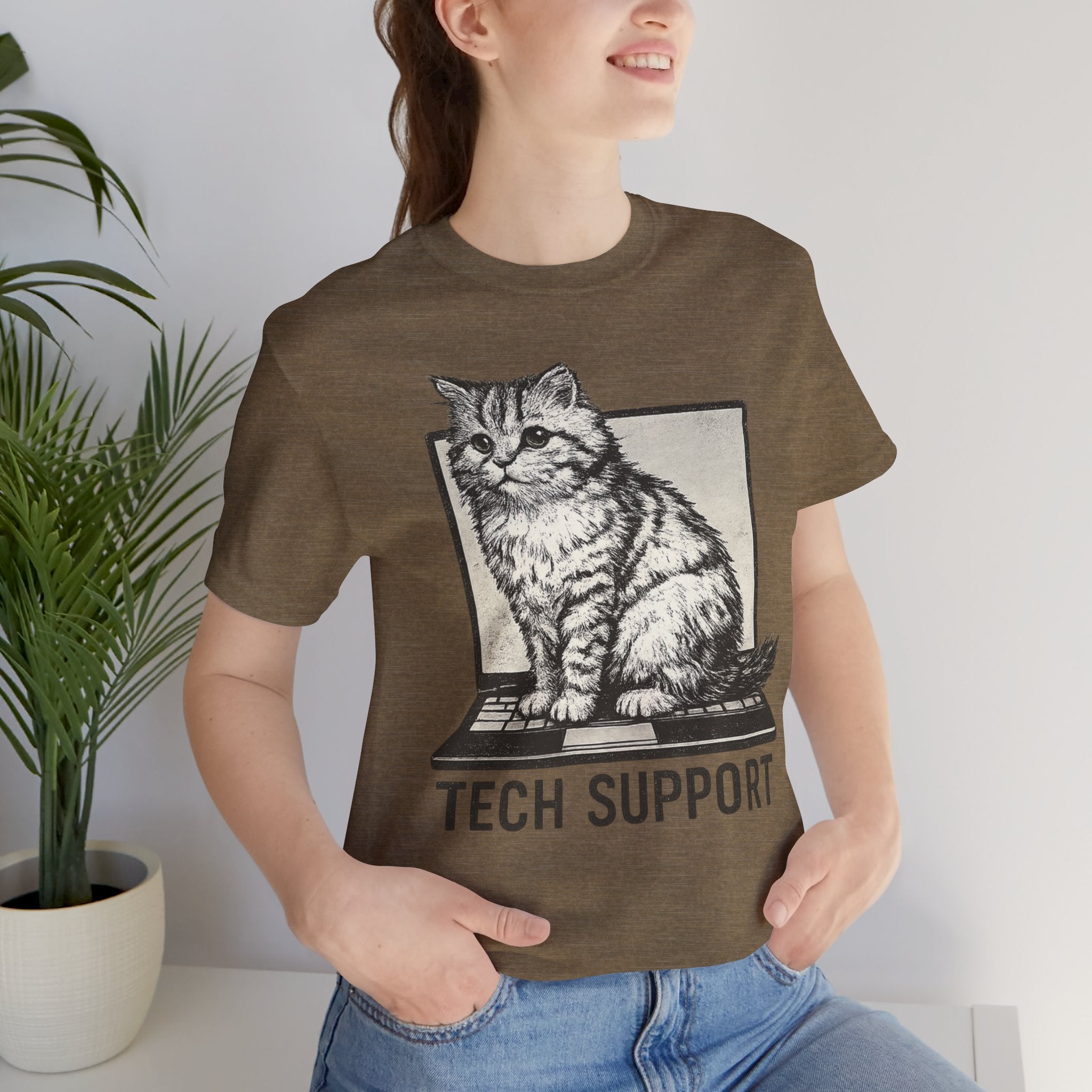 Tech Support Cat T-Shirt | Funny IT & Computer Lover Graphic Tee
