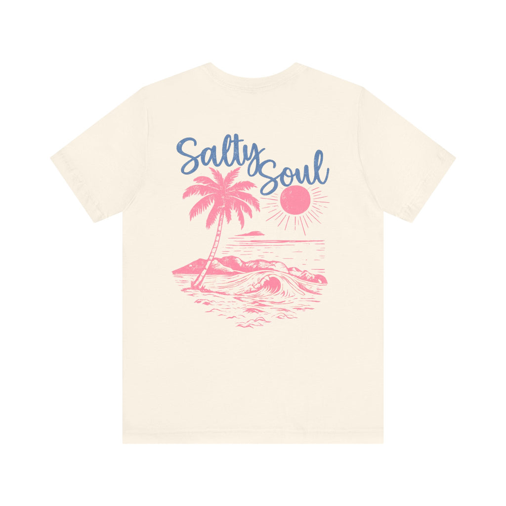 Salty Soul Beach T-Shirt — Pink Palm & Ocean Waves Tee