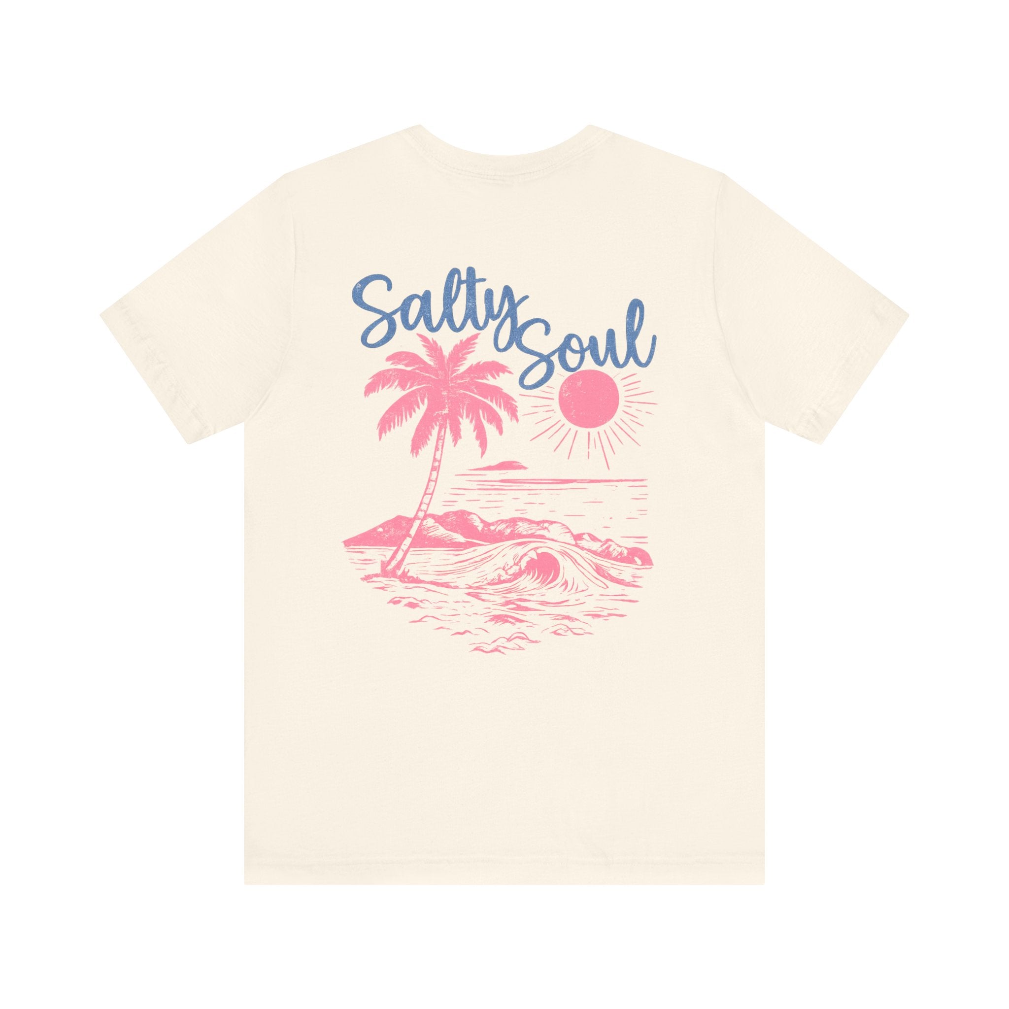 Salty Soul Beach T-Shirt — Pink Palm & Ocean Waves Tee