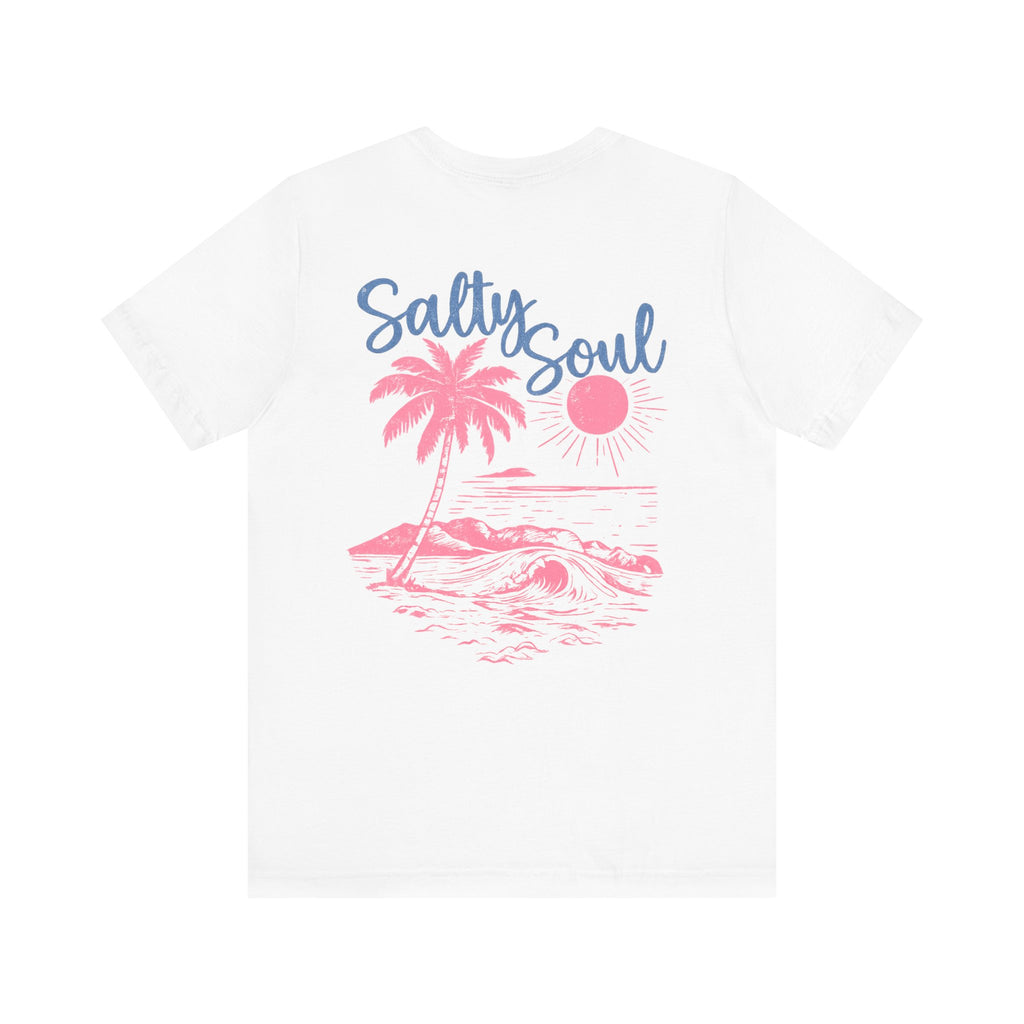 Salty Soul Beach T-Shirt — Pink Palm & Ocean Waves Tee