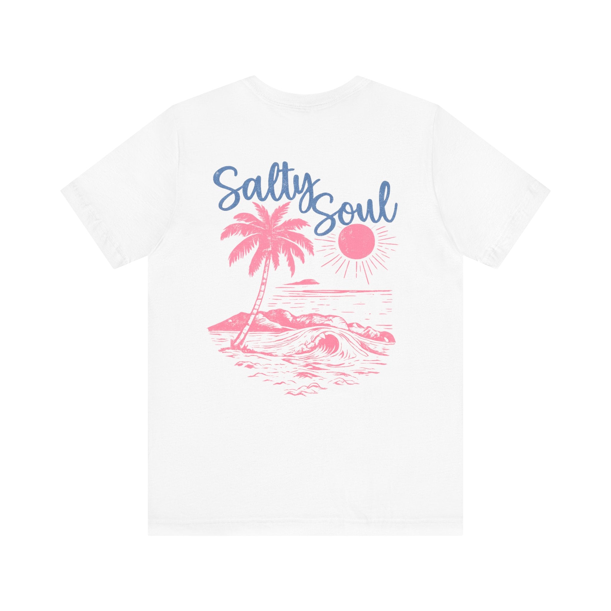 Salty Soul Beach T-Shirt — Pink Palm & Ocean Waves Tee