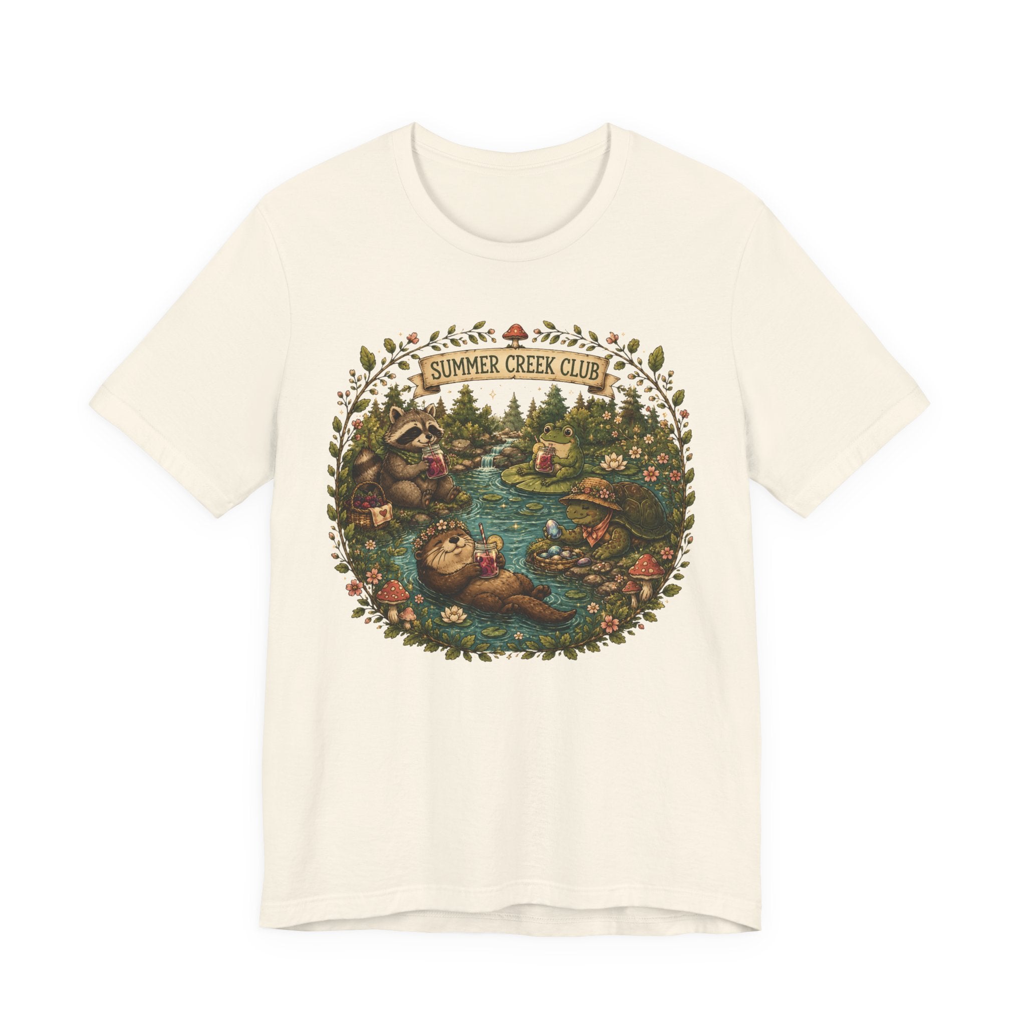 Summer Creek Club Cottagecore T-Shirt | Woodland Animals & Forest Creek Fantasy Tee