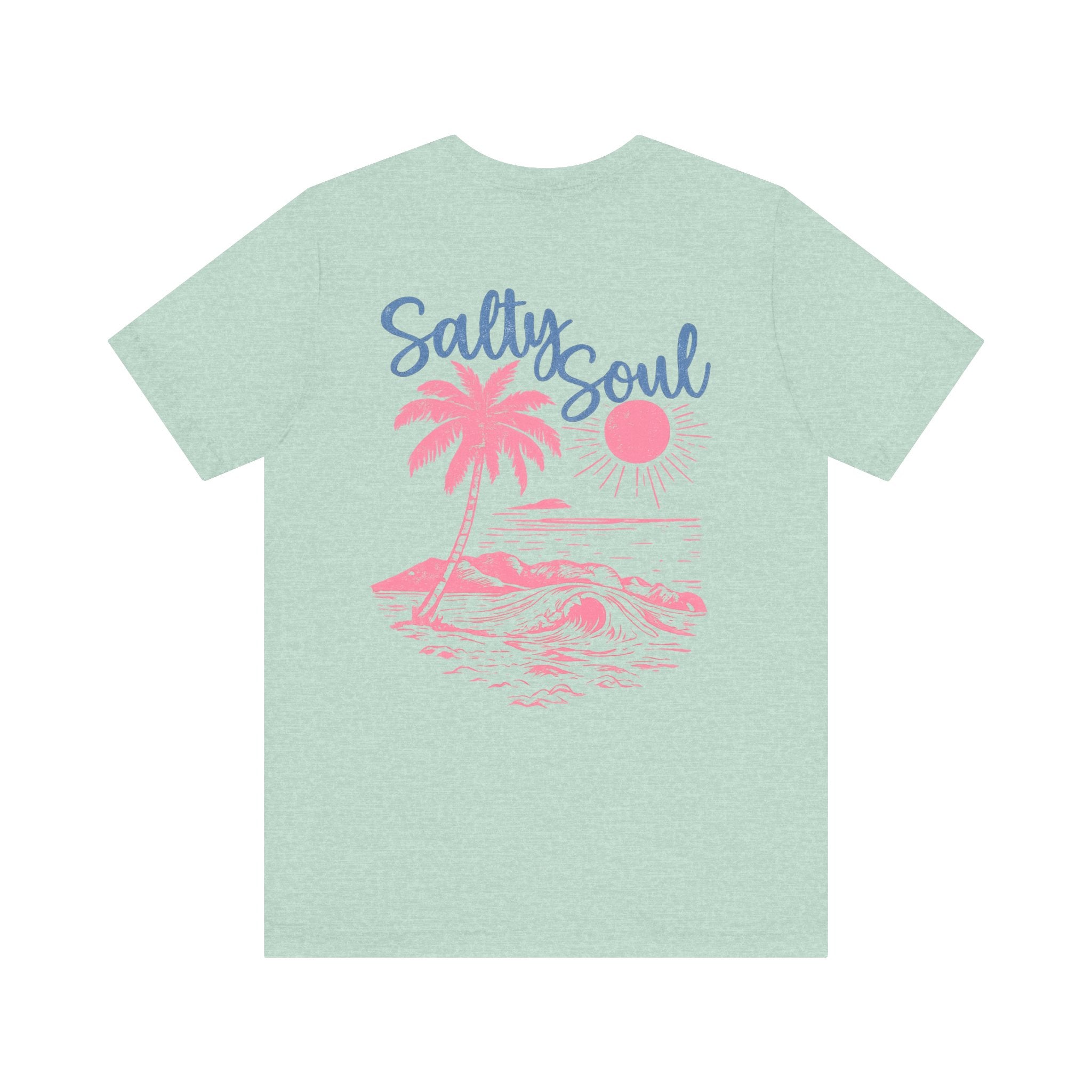 Salty Soul Beach T-Shirt — Pink Palm & Ocean Waves Tee