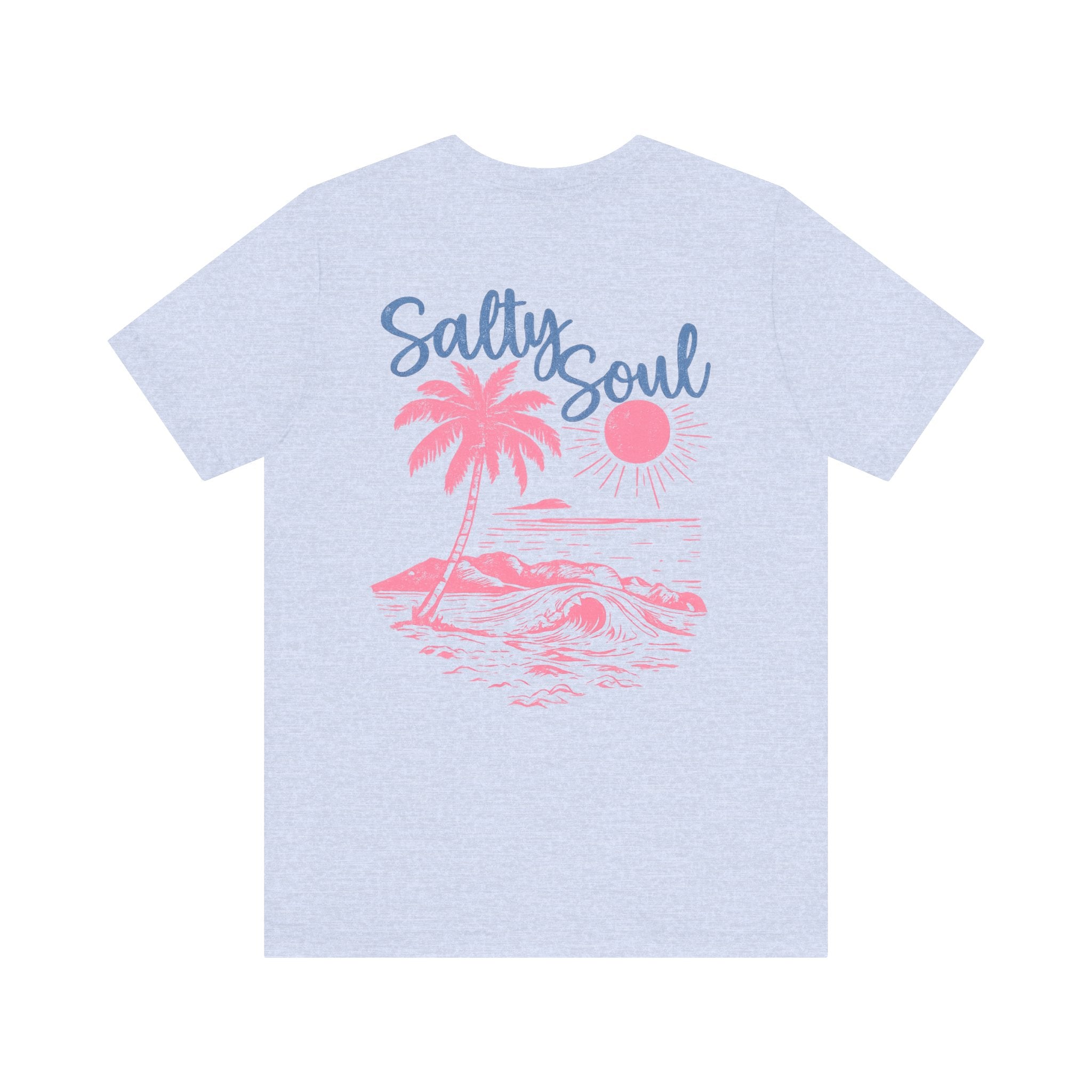 Salty Soul Beach T-Shirt — Pink Palm & Ocean Waves Tee