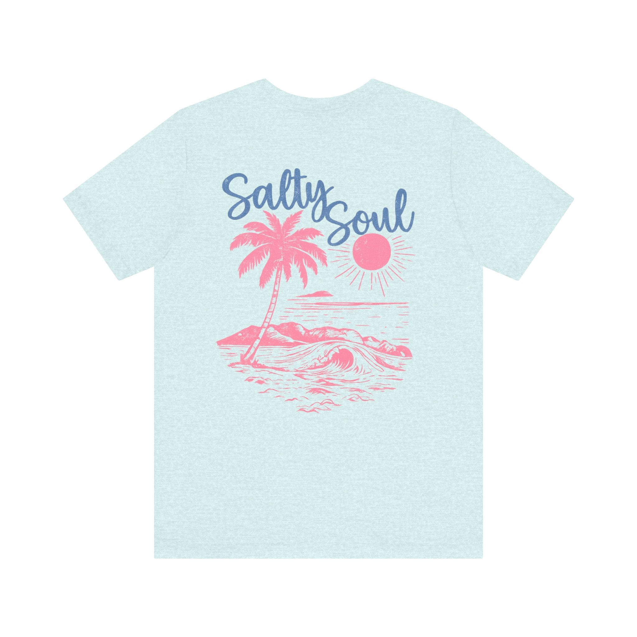 Salty Soul Beach T-Shirt — Pink Palm & Ocean Waves Tee