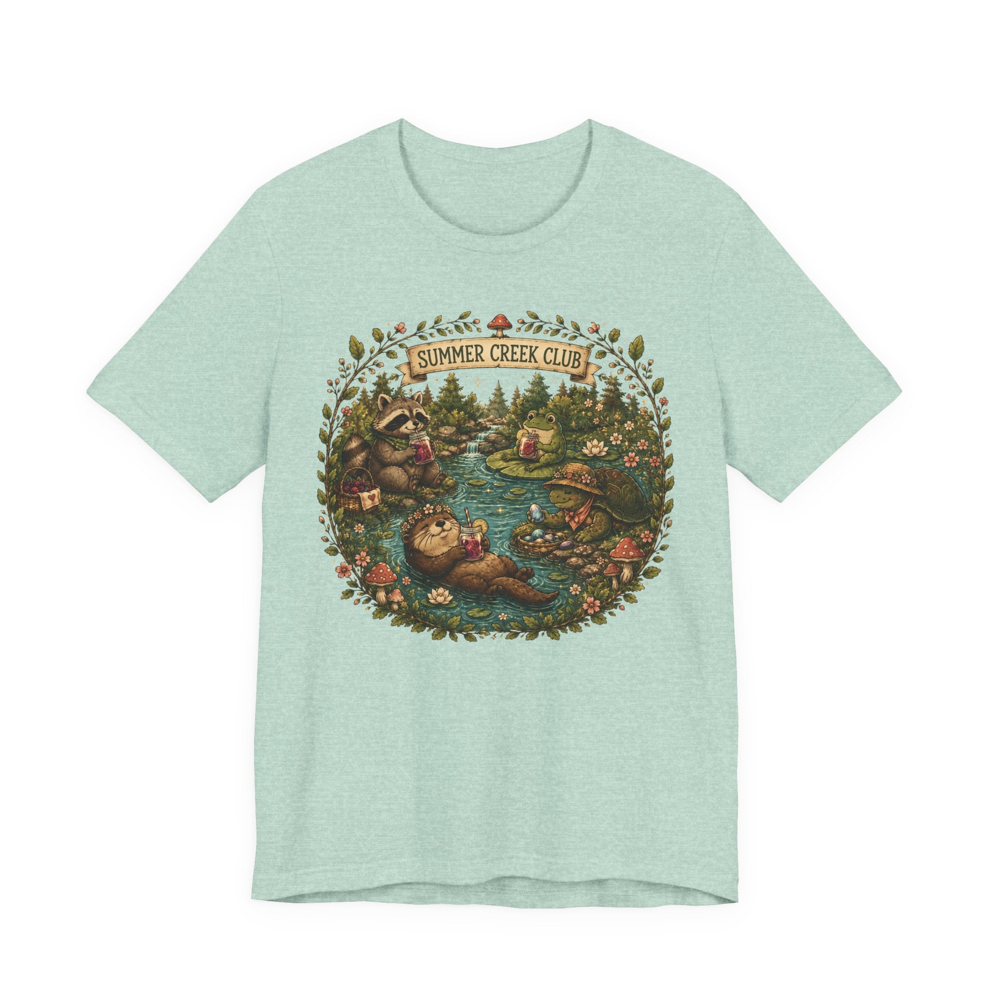 Summer Creek Club Cottagecore T-Shirt | Woodland Animals & Forest Creek Fantasy Tee