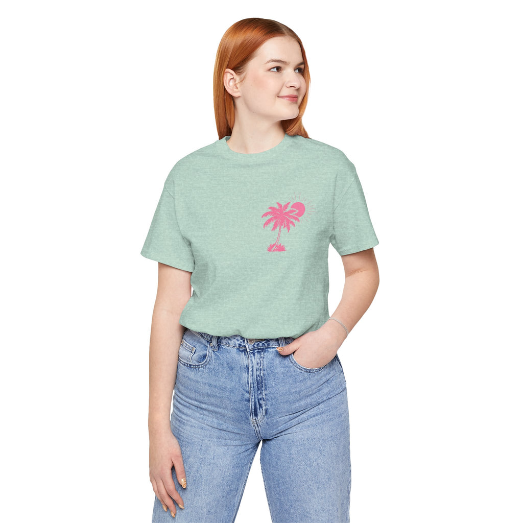 Salty Soul Beach T-Shirt — Pink Palm & Ocean Waves Tee
