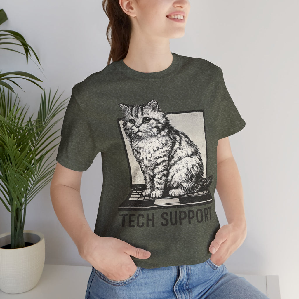 Tech Support Cat T-Shirt | Funny IT & Computer Lover Graphic Tee