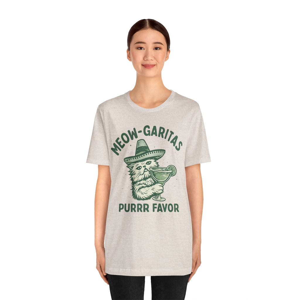 Meow-Garitas & Purrr Favor T-Shirt | Funny Cat Margarita Graphic Tee