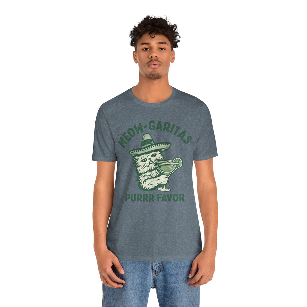 Meow-Garitas & Purrr Favor T-Shirt | Funny Cat Margarita Graphic Tee