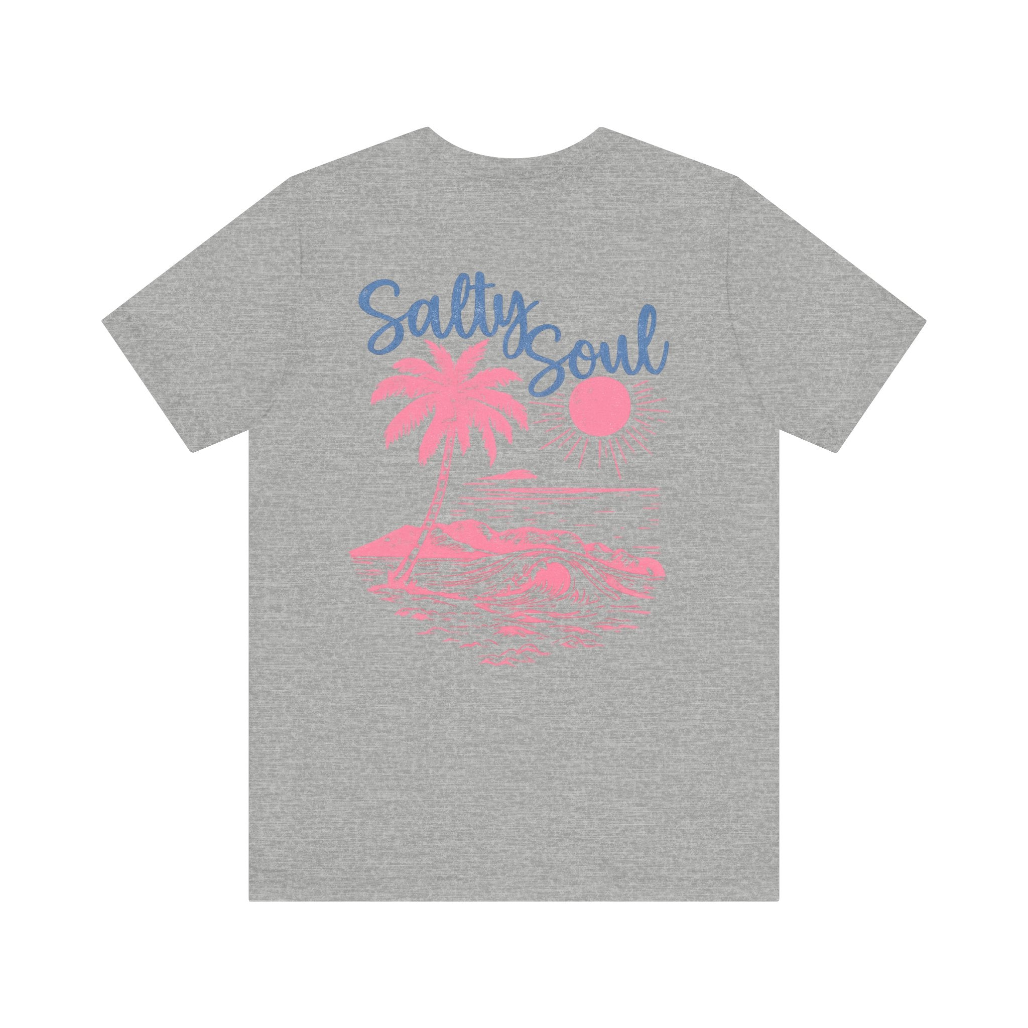 Salty Soul Beach T-Shirt — Pink Palm & Ocean Waves Tee