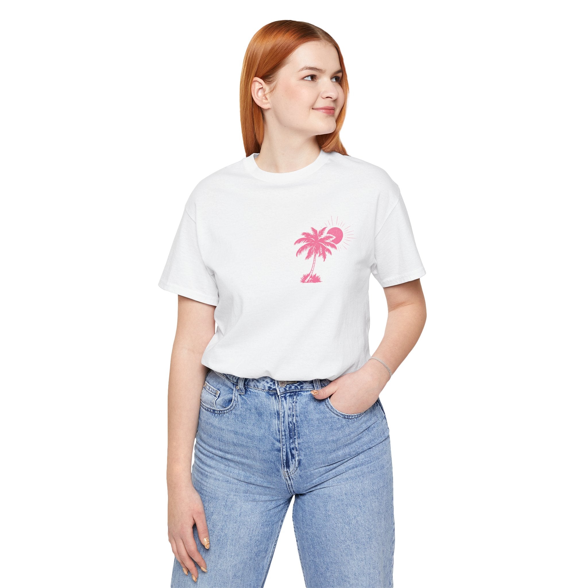 Salty Soul Beach T-Shirt — Pink Palm & Ocean Waves Tee