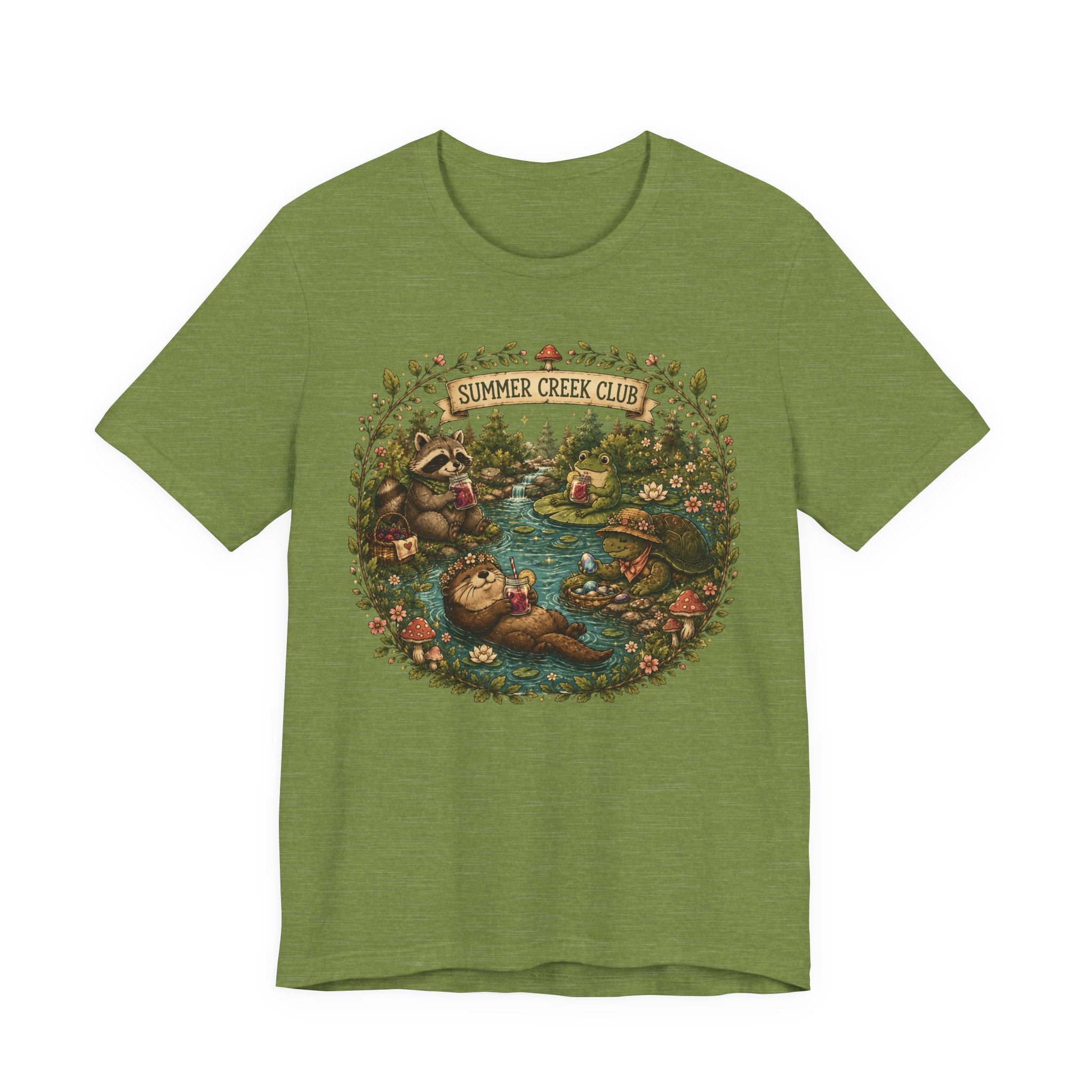 Summer Creek Club Cottagecore T-Shirt | Woodland Animals & Forest Creek Fantasy Tee