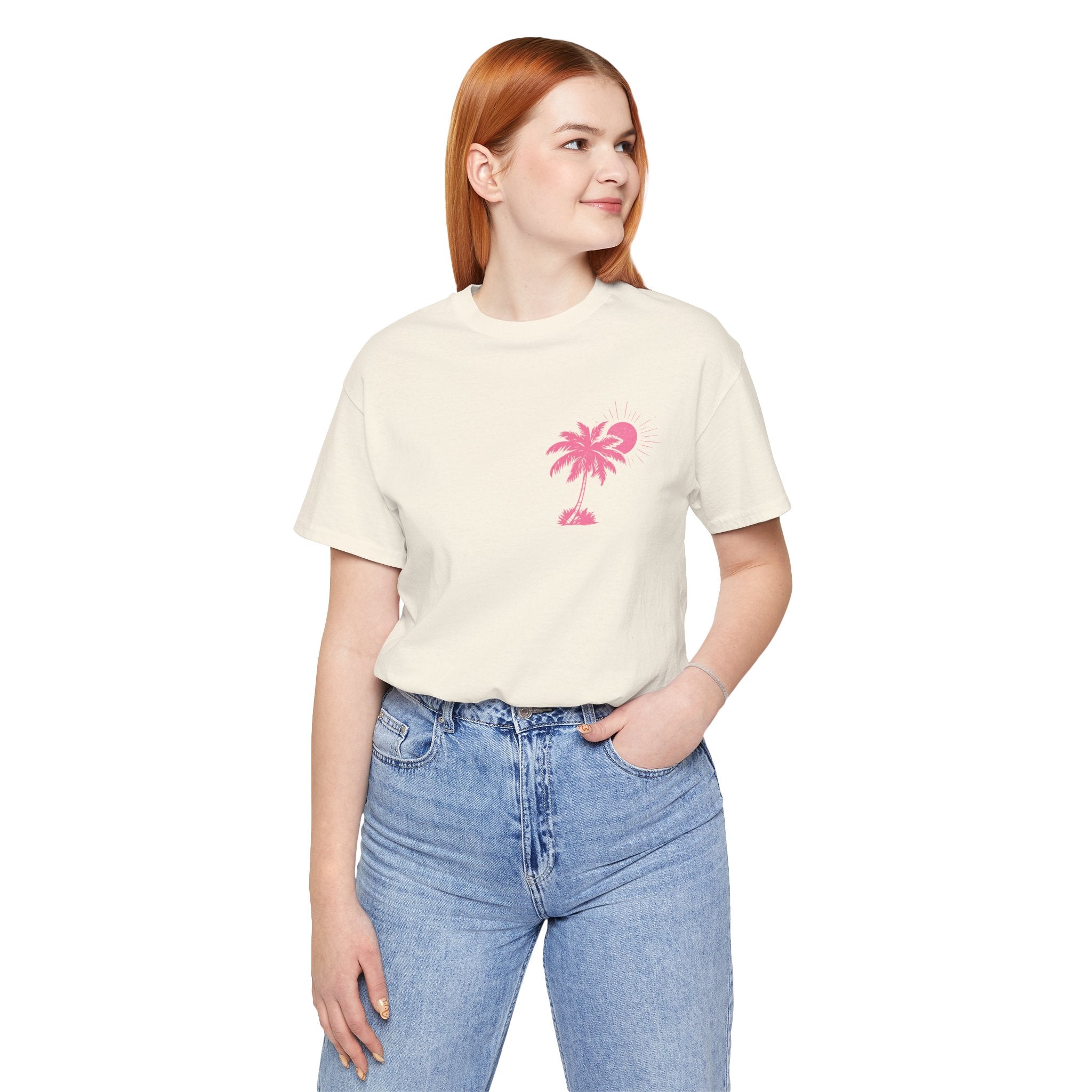 Salty Soul Beach T-Shirt — Pink Palm & Ocean Waves Tee