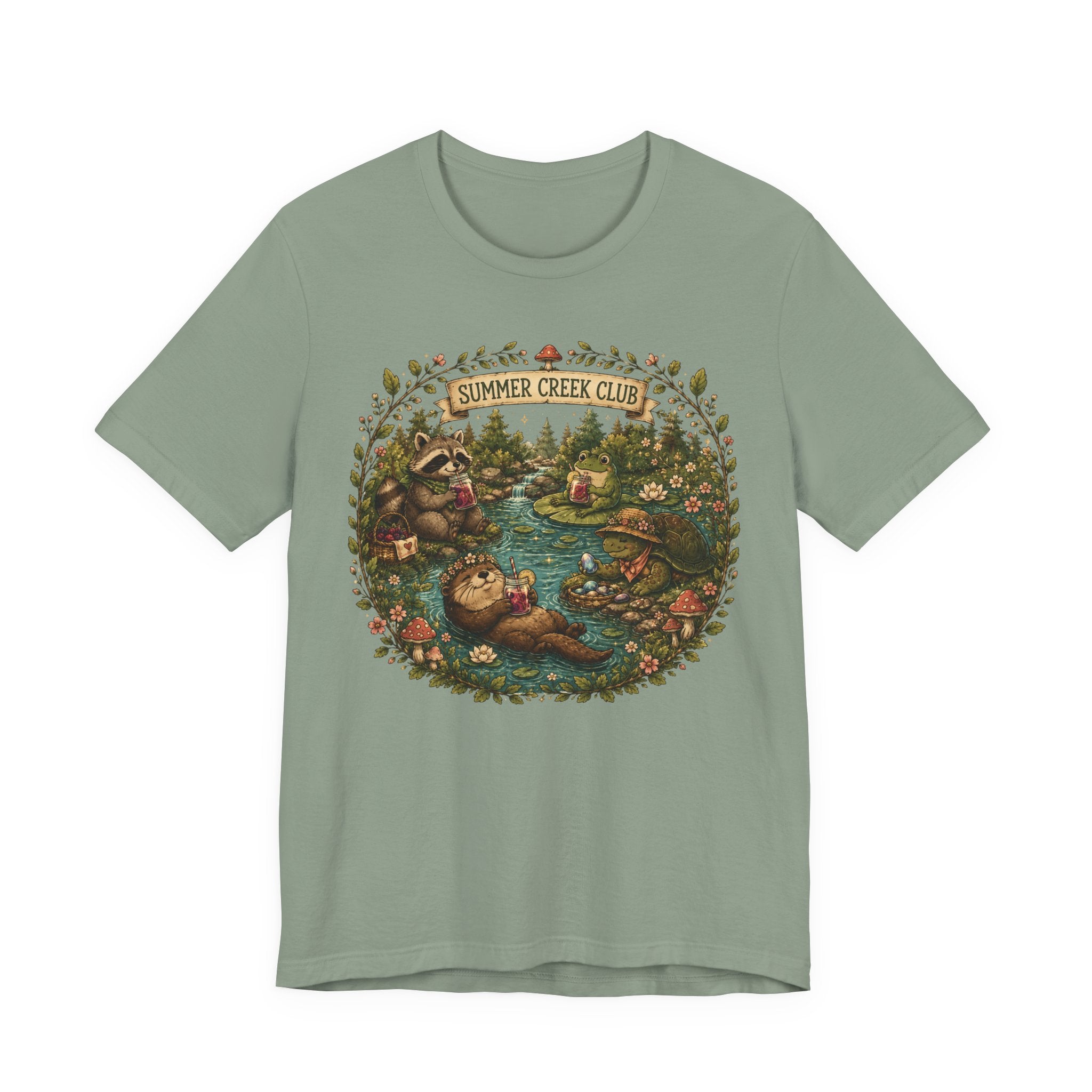 Summer Creek Club Cottagecore T-Shirt | Woodland Animals & Forest Creek Fantasy Tee