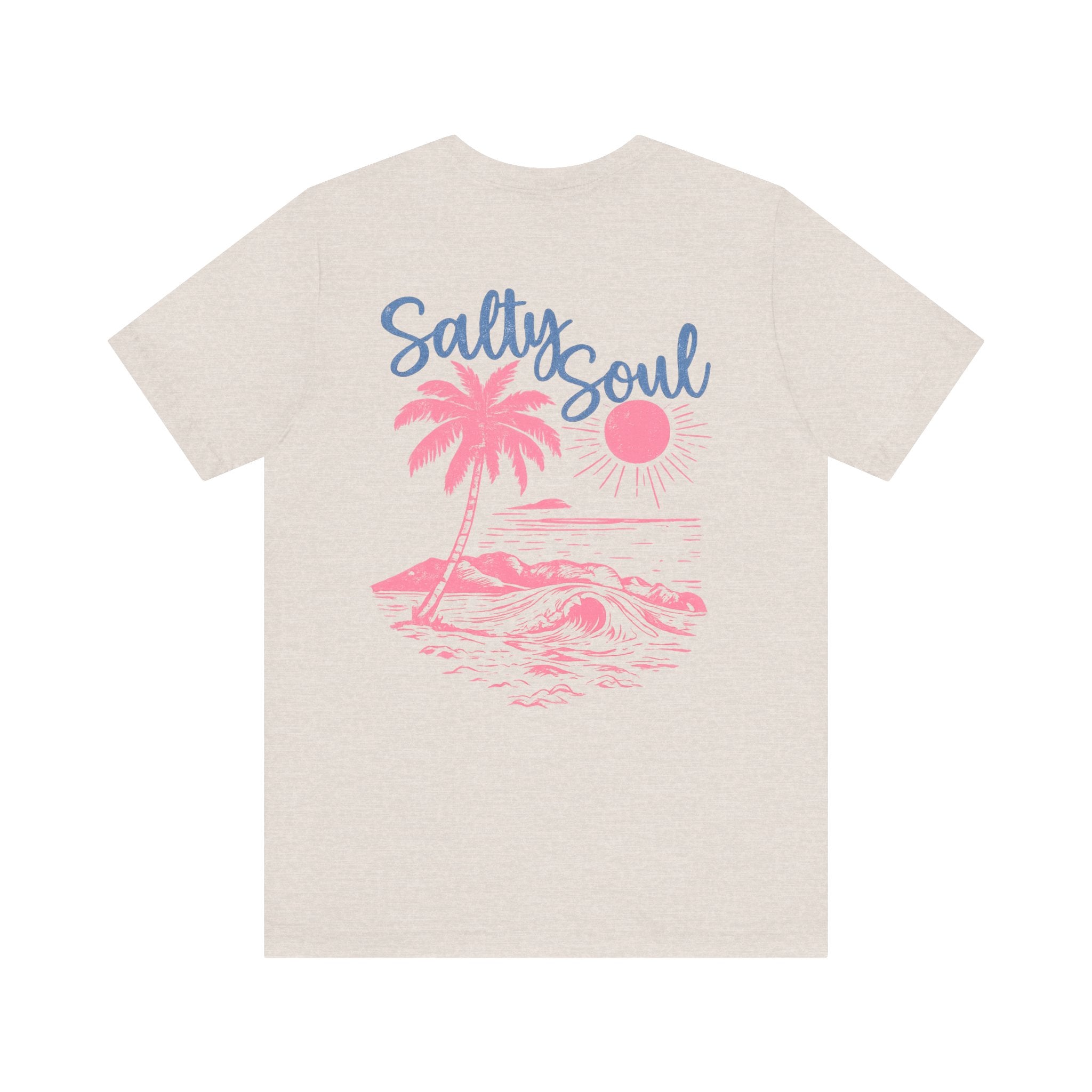 Salty Soul Beach T-Shirt — Pink Palm & Ocean Waves Tee
